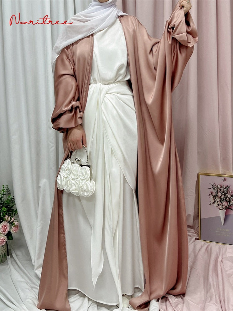 Ramadan Eid Fashion Puff Sleeve Muslim Abayas Robe Musulmane Abaya Elegant Silky Muslim Arab Worship Service Clothing Wy824