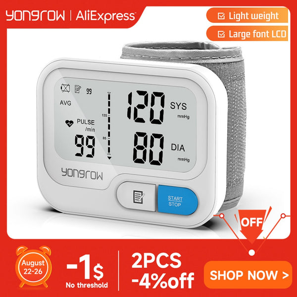 Yongrow Automatic Digital Wrist Blood Pressure Monitor Sphygmomanometer Tonometer Tensiometer Heart Rate Pulse Meter BP Monitor