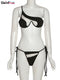 Weird Puss Beach Style Women Bikini 2 Piece Set Sexy Mesh Patchwork One Shoulder Bra Top+Bandage Briefs Vacation Trend Clubwear