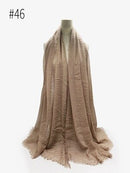 Pleated Plain Hijab Scarf Muslim Women Cotton Crinkle Headband Veil Scarves 2021 Fashion Islamic Headscarf Head Wraps Turban