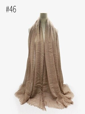 Pleated Plain Hijab Scarf Muslim Women Cotton Crinkle Headband Veil Scarves 2021 Fashion Islamic Headscarf Head Wraps Turban