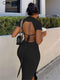 Cutenew Elegant Knitted Short Sleeve Bodycon Maxi Dress Women Summer Sexy Backless Bandage Streetwear Solid Stretch Lady Dresses