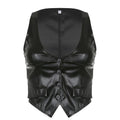 Xingqing y2k PU Leather Vest Vintage Aesthetic Women V Neck Sleeveless Button Tank Tops 2000s Dark Academia Tshirt Waistcoat