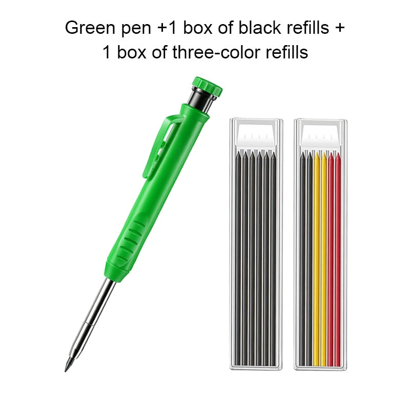 Solid Carpenter Pencil Set with 6 Refill Leads Built-in Sharpener Mechanical Pencil Marking Tool Kit for Woodworking Architect