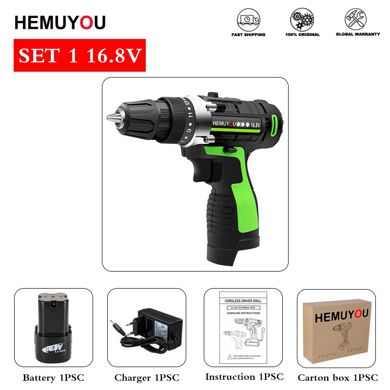 Cordless Screwdriver Electric Screwdriver Cordless Drill  Power Tools Handheld Drill Lithium Battery Charging Drill + Battery