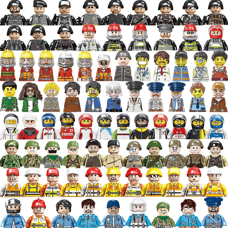 Mini City Professional Worker Figures Building Block Police Girls Fireman Military Soldier Movies Characters Figurine Bricks Toy