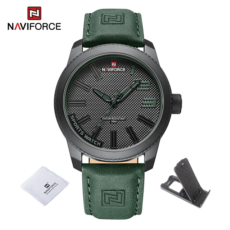 NAVIFORCE Male Wrist Watches Military Sports Anti-shock Waterproof Leather Strap Men Watch Fashion Green Clock Relogio Masculino