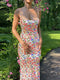 Hugcitar Flower Print Slip Sleeveless Backless Slim Sexy Maxi Dress 2022 Spring Women Elegant Streetwear Party Clothing Concise