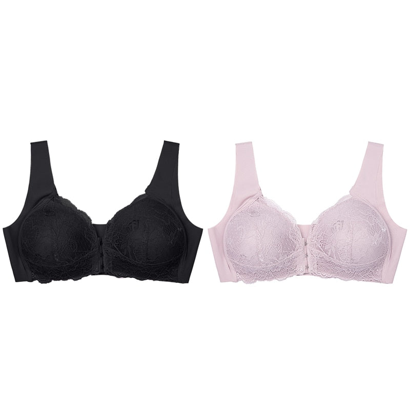 2PCS Sexy Front Closure Bralette Lace Plus Size Bra Push Up Underwear Crop Top M-5XL Seamless Brassiere Female Lingerie