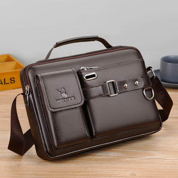 Large-capacity Shoulder Bag Leather Men&#39;s Messenger Bag Business Commuter Handbag Waterproof Wear-resistant Can Be Stored
