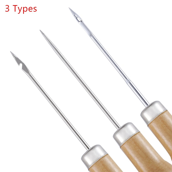 3PCS/SET Wooden Handle Sewing Awl Hand Stitcher Leathe Punch Tool DIY Shoe Repair Hook Tool Leather accessories