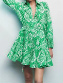 2022 Fashion Women Pleated Dress Party Drawstring Dresses Long Sleeve Female Street Outfit Floral Printed Elegant Casual Summer