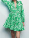 2022 Fashion Women Pleated Dress Party Drawstring Dresses Long Sleeve Female Street Outfit Floral Printed Elegant Casual Summer