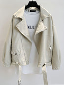 Sungtin Korean Faux Leather Jacket Women Belt Oversize BF Style Punk PU Women&