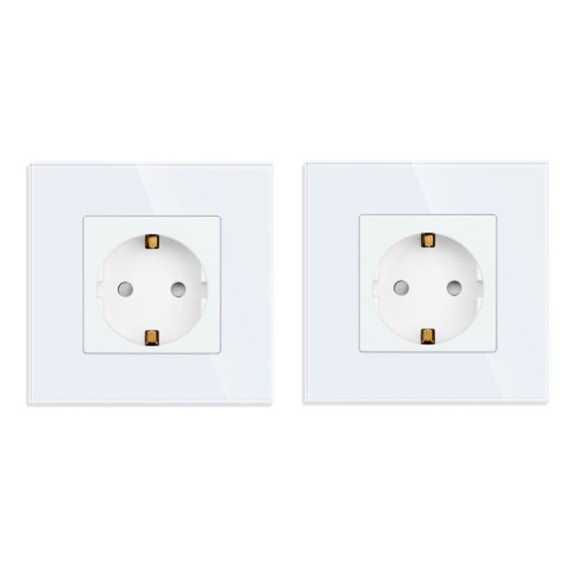 Bingoelec Power Socket,16A EU Standard Electrical Outlet 86mm*86mm White Crystal Glass Panel Wall Socket