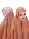 Instant Hijab With Cap Heavy Chiffon Jersey Hijab For Women Veil Muslim Fashion Islam Hijab Cap Scarf For Muslim Women Headscarf