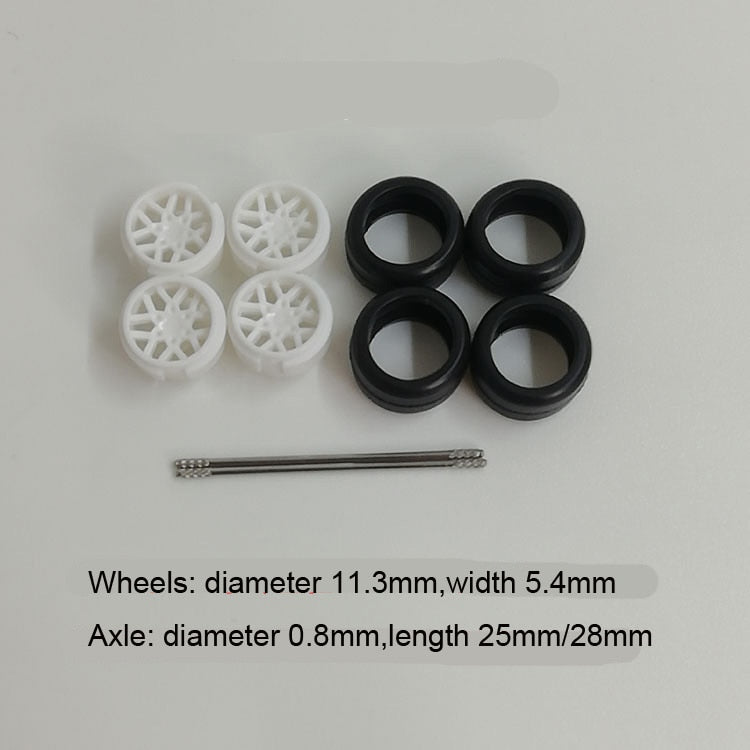 4PCS 1/64 Scale Alloy Car Model 5.2mm/11mm Size Rubber Tires + Wheels + Axles for Modified 1:64 Matchbox/Domeka/HW Model Cars