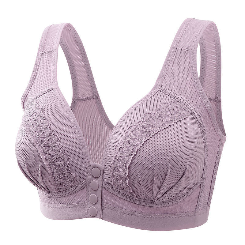 3PCS New Arrival Large Size Front Button Comfortable Gather Bra Breathable Thin Section Without Steel Ring Women Underwear 105