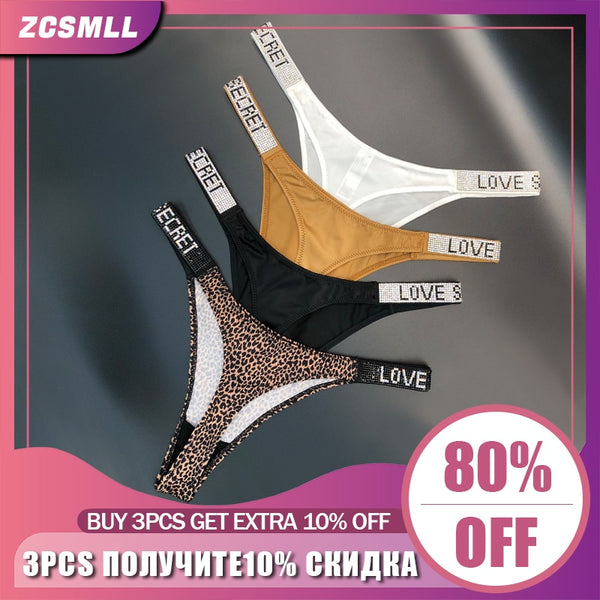 Women&#39;s Panties Thong Low Waist Sexy Secret Letter Rhinestone G-string Lingerie Brief Seamless Panties for Women Lace Underwear