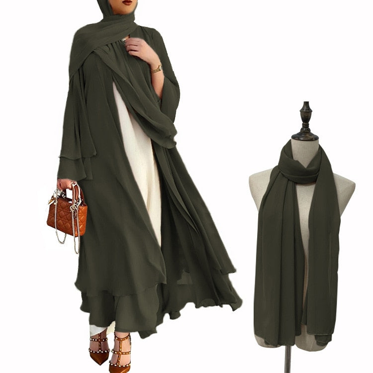 Ramadan Open Chiffon Abaya Dubai Women Sash Marocain Kaftan Eid Hijab Long Robe Muslim Fashion Clothes Turkey Vestido De Mujer