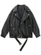 Sungtin Korean Faux Leather Jacket Women Belt Oversize BF Style Punk PU Women&