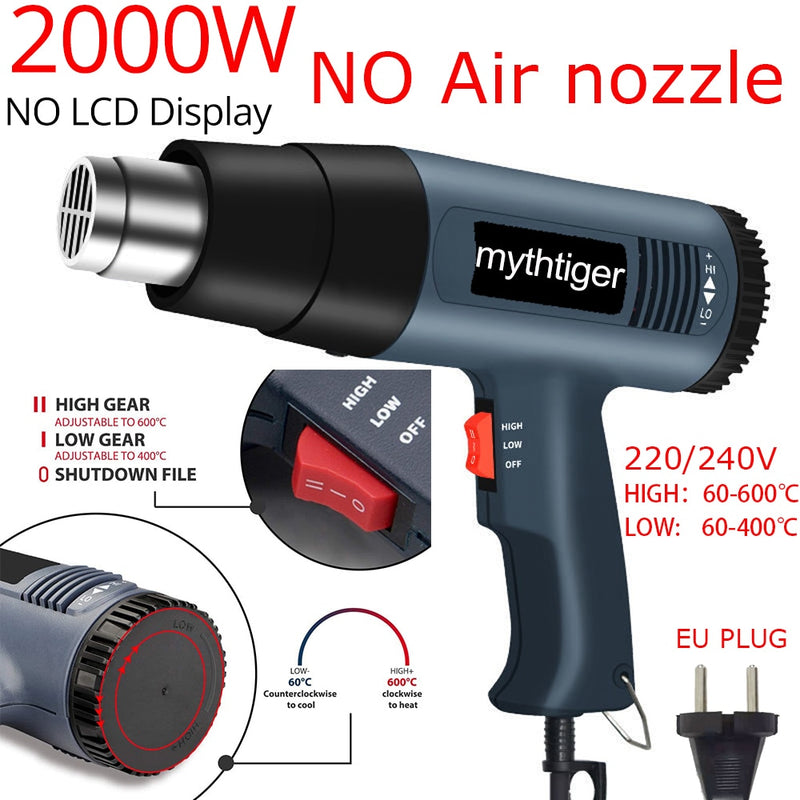 Heat Gun 2000W Professional Hot Air Gun with 2 Temperature Modes Hands-Free Stand Built-in Ideal for Stripping Paints Soldering