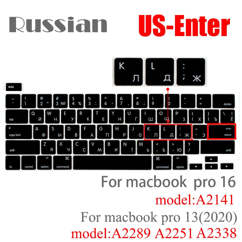 Russian silicone Keyboard Cover Protector for Macbook air13/12 /15/16pro touchbar A1706/A1466A1708/A1990/A1398/A2289/A1932/A2141