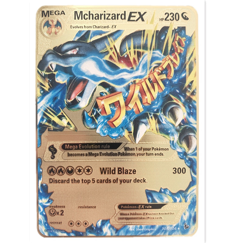Newest Pokemon Vmax V GX EX Shiny Gold Metal Card PV French Game Tag Team Fighting Ordering Series Child Christmas Gift