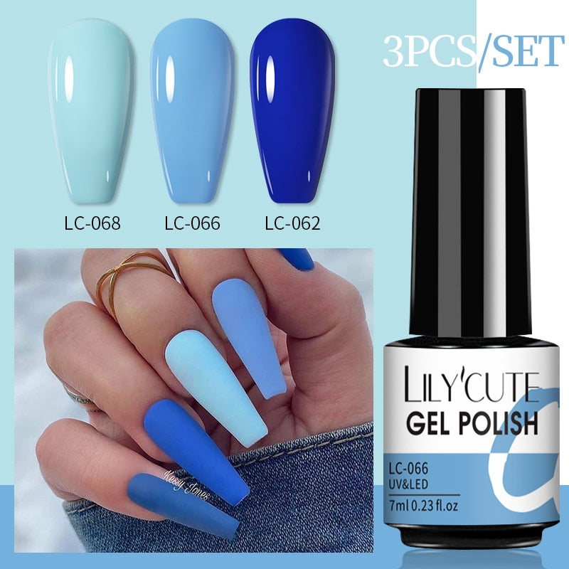 LILYCUTE 3 PCS Gel Nail Polish Set Nude Pink Glitter Sequins Matte Effect Gel Long Lasting Base Top Coat Nail Art Design Hybrid