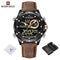 NAVIFORCE Luxury Gold Watches For Men Casual Sports Chronograph Alarm Quartz Wrist Watch Leather Waterproof Digital Clock 9163