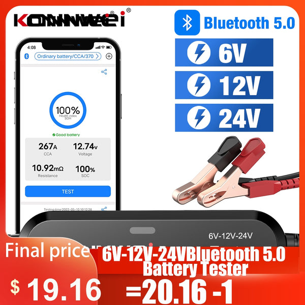KONNWEI BK200 Bluetooth 5.0 Car Motorcycle Truck Battery Tester 6V 12V 24V Battery Analyzer 2000 CCA Charging Cranking Test Tool