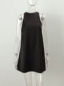 2022 Summer Women Stain Vest Dress Solid O-neck Sleeveless Party Club Mini Dress Large Swing Casual Loose Sundress Vestidos