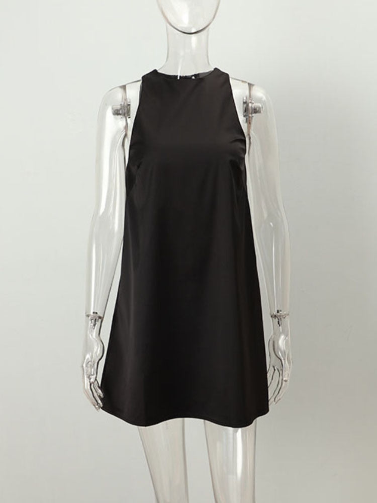 2022 Summer Women Stain Vest Dress Solid O-neck Sleeveless Party Club Mini Dress Large Swing Casual Loose Sundress Vestidos