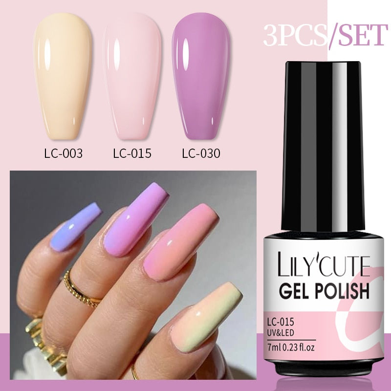 LILYCUTE 3 PCS Gel Nail Polish Set Nude Pink Glitter Sequins Matte Effect Gel Long Lasting Base Top Coat Nail Art Design Hybrid