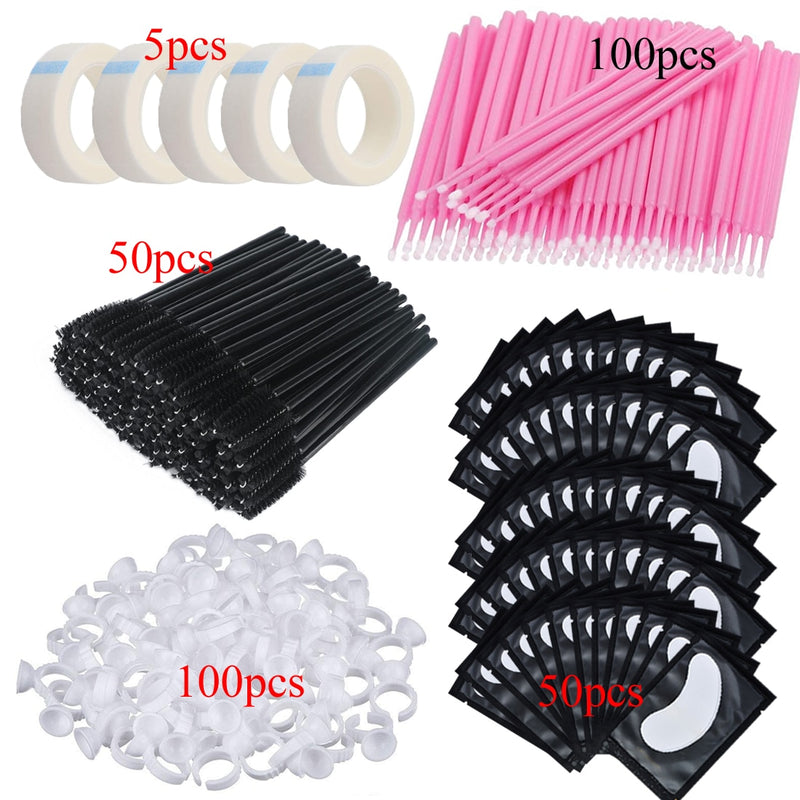 Eyelash Extension Supplies Set Lashes Micro Brush Tape Glue Ring Eye Patches Disposable Mascara Wands Applicator Eyelashes Tool