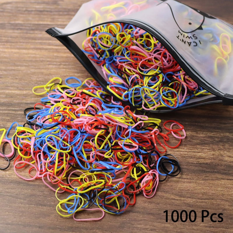 1000PCS Disposable Rubber Band Hairband For Children  Ponytail Hairs Ties Colourful Elastic Hair Bands Baby Hair Accessories