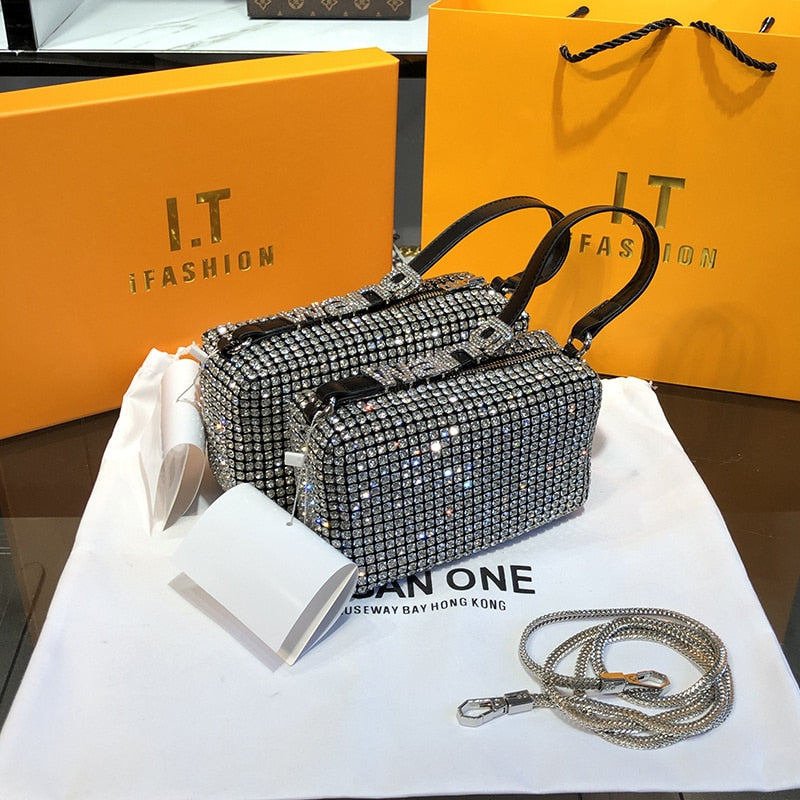 2022 new aw Diamonds bag women&#39;s leather chain inlaid with bright hand-held underarm women&#39;s bag designer women luxury handbags