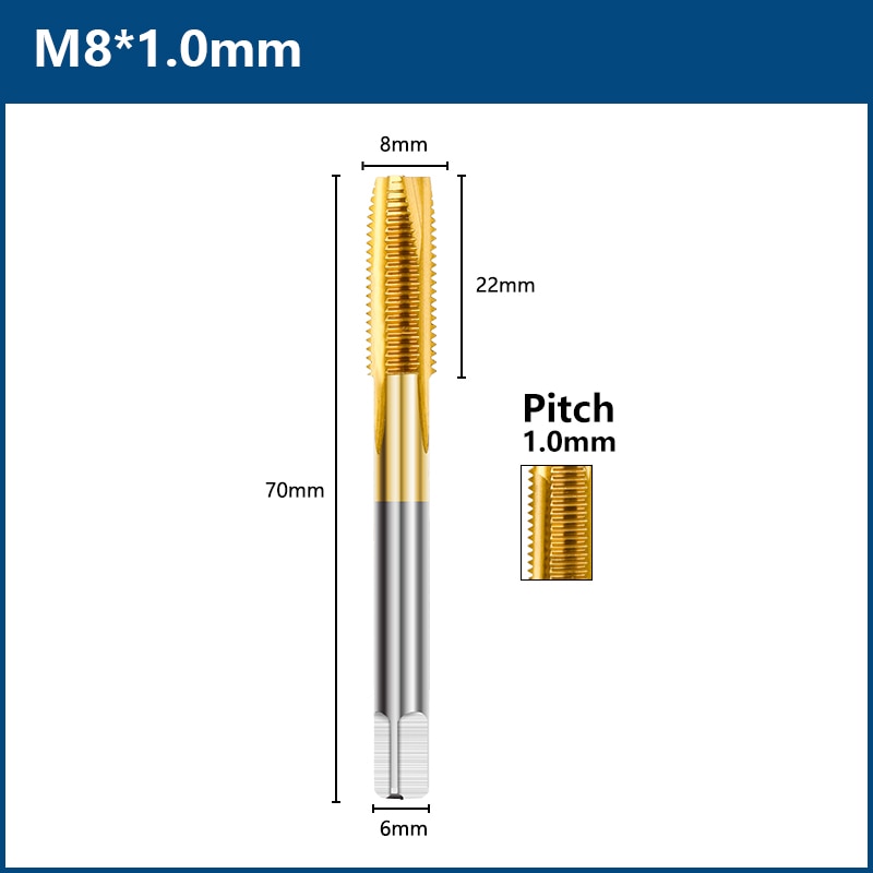HSS Titanium Coating Screw Tap Drill Bit M2 M2.5 M3 M3.5 M4 M5 M6 M8 M10 M12 Metric Straight Flute Thread Tap Hand Tools