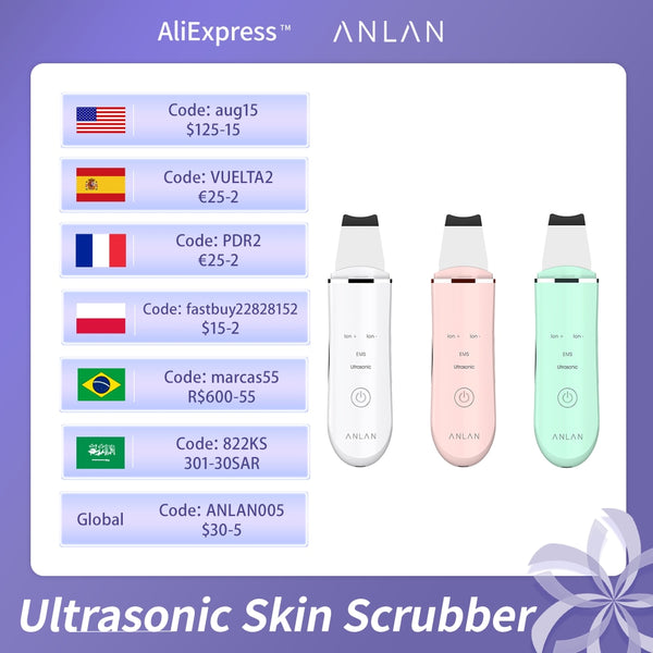 ANLAN Ultrasonic Skin Scrubber Deep Face Cleaning Machine Peeling Shovel Facial Pore Cleaner Face Skin Scrubber Lift Machine
