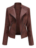 Autumn Winter Pu Faux Leather Jackets Women Long Sleeve Zipper Slim Motor Biker Leather Coat Female Outwear Tops