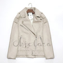 CHICLAZA Women 2022 Spring Fashion Black Faux Leather Jacket Ladies Casual Zipper Biker Coat Female Autumn Loose Couple Outwear