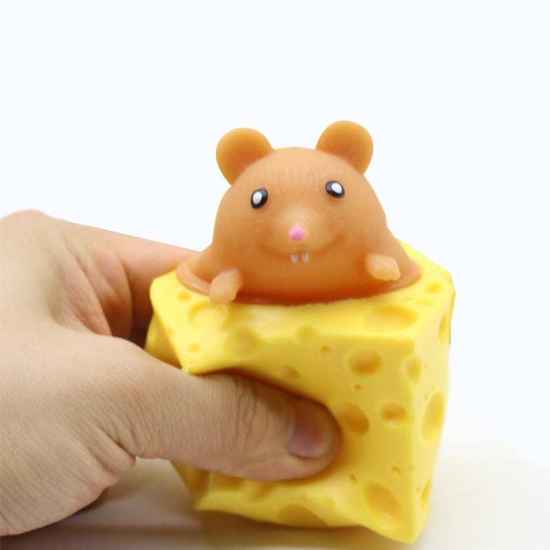 Pop up Funny Mouse and Cheese Block Squeeze Anti-stress Toy Hide and Seek Figures Stress Relief Fidget Toys for Kids Adult