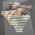 FINETOO 3Pcs/Set Colorful Stripes Panties Women&#39;s Cotton Briefs M-XL Low-Rise Rainbow Underwear Ladies Underpants Girls Panties
