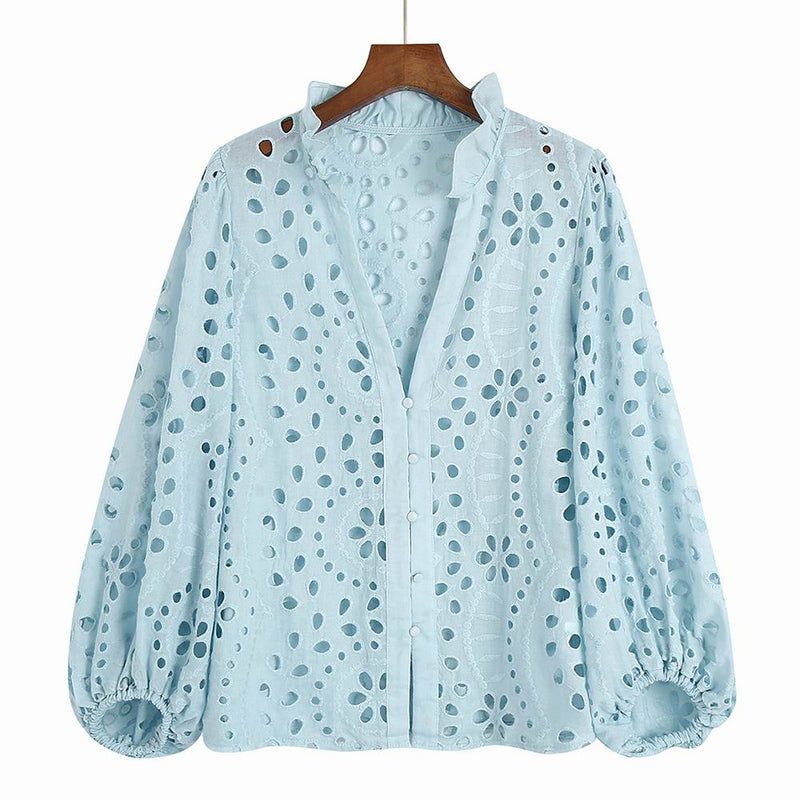 Embroidery Women Blouse Summer 2022 New Fashion Long Sleeve Female Smock Shirt Top Clothing Wears