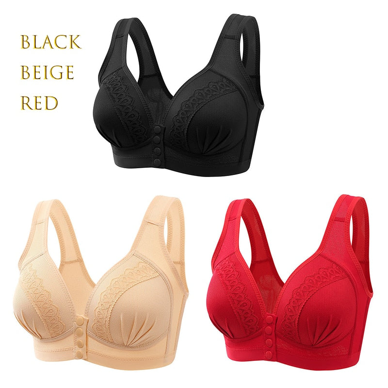 3PCS New Arrival Large Size Front Button Comfortable Gather Bra Breathable Thin Section Without Steel Ring Women Underwear 105