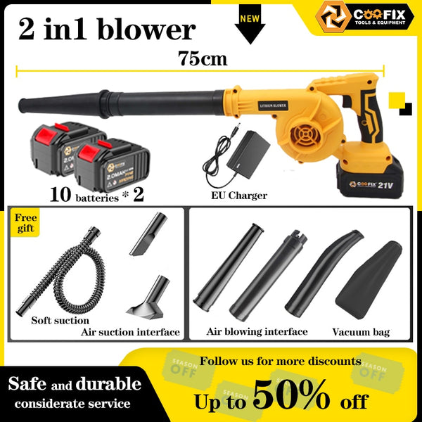 Coofix 2 In 1 Blowing&amp; Suction Leaf Dust Collector Turbo Blower Garden Cordless Vacuum Clean Air Blower For Makita 21V Battery
