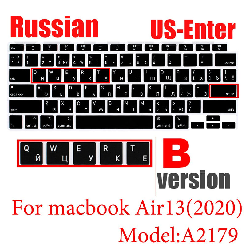 Russian silicone Keyboard Cover Protector for Macbook air13/12 /15/16pro touchbar A1706/A1466A1708/A1990/A1398/A2289/A1932/A2141