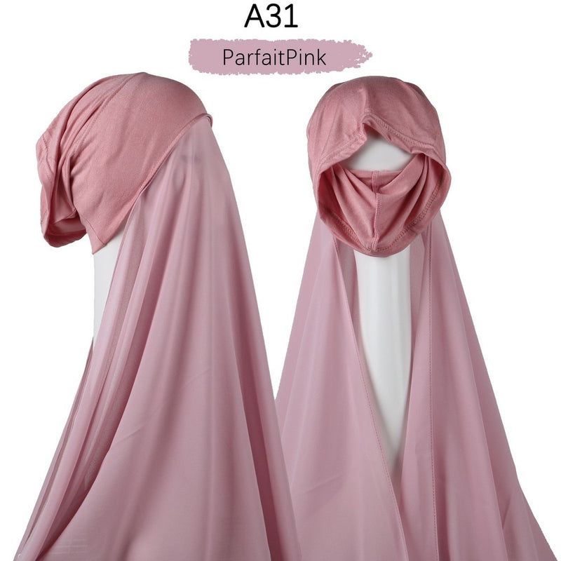 Women Muslim Instant Chiffon Hijab With Cap Underscarf Bonnet HIjabs  Scarf Islam Headscarf Headwrap Turbante
