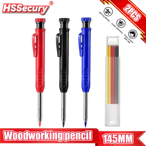 Solid Carpenter Pencil Set with 6 Refill Built-in Sharpener Deep Hole Mechanical Pencil Woodworking Tools Carpentry Scriber
