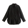PB&amp;ZASpring 2022 Women&#39;s Versatile Long Sleeve Lapel Front Patch Pockets Side Slit Hem Buttoned Closure Linen Shirt
